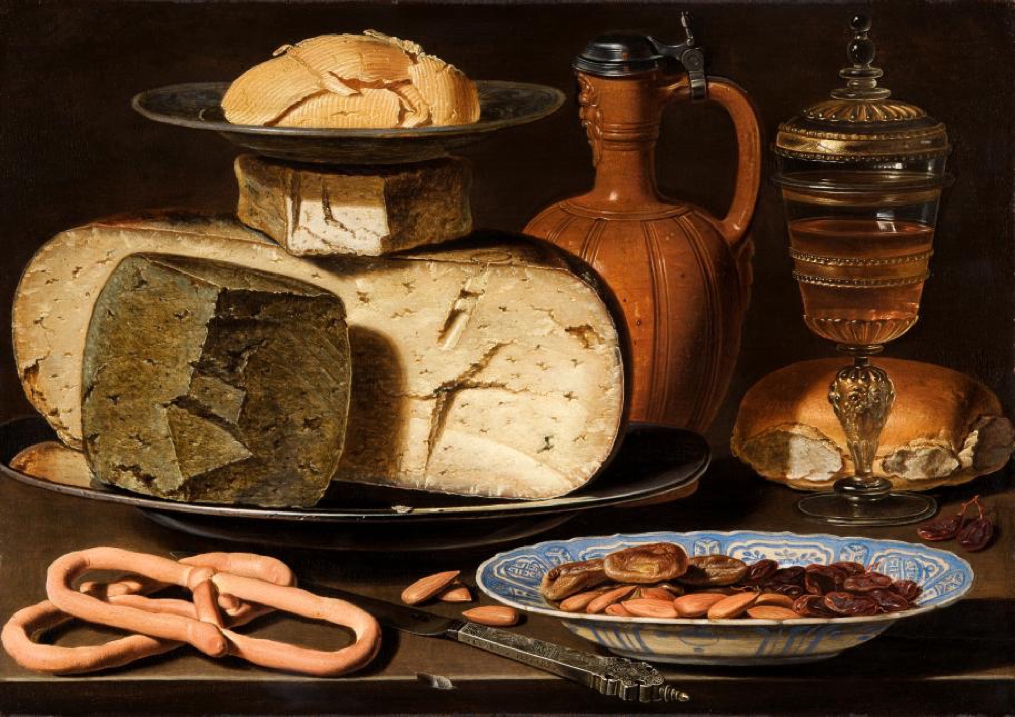Clara Peeters, Still Life with Cheeses, Almonds and Pretzels, c. 1613