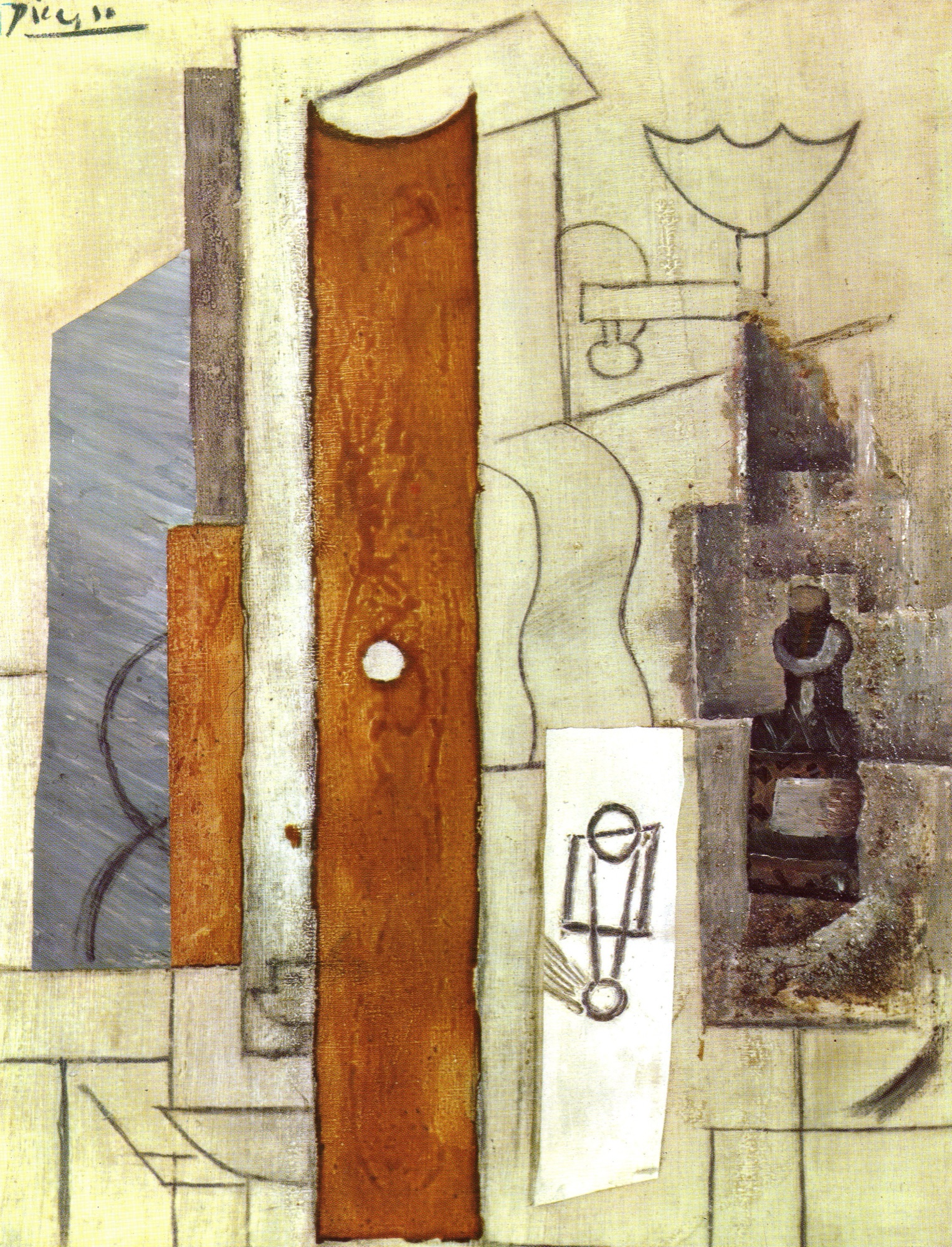 Pablo Picasso, Guitar, Gas-Jet and Bottle, 1913