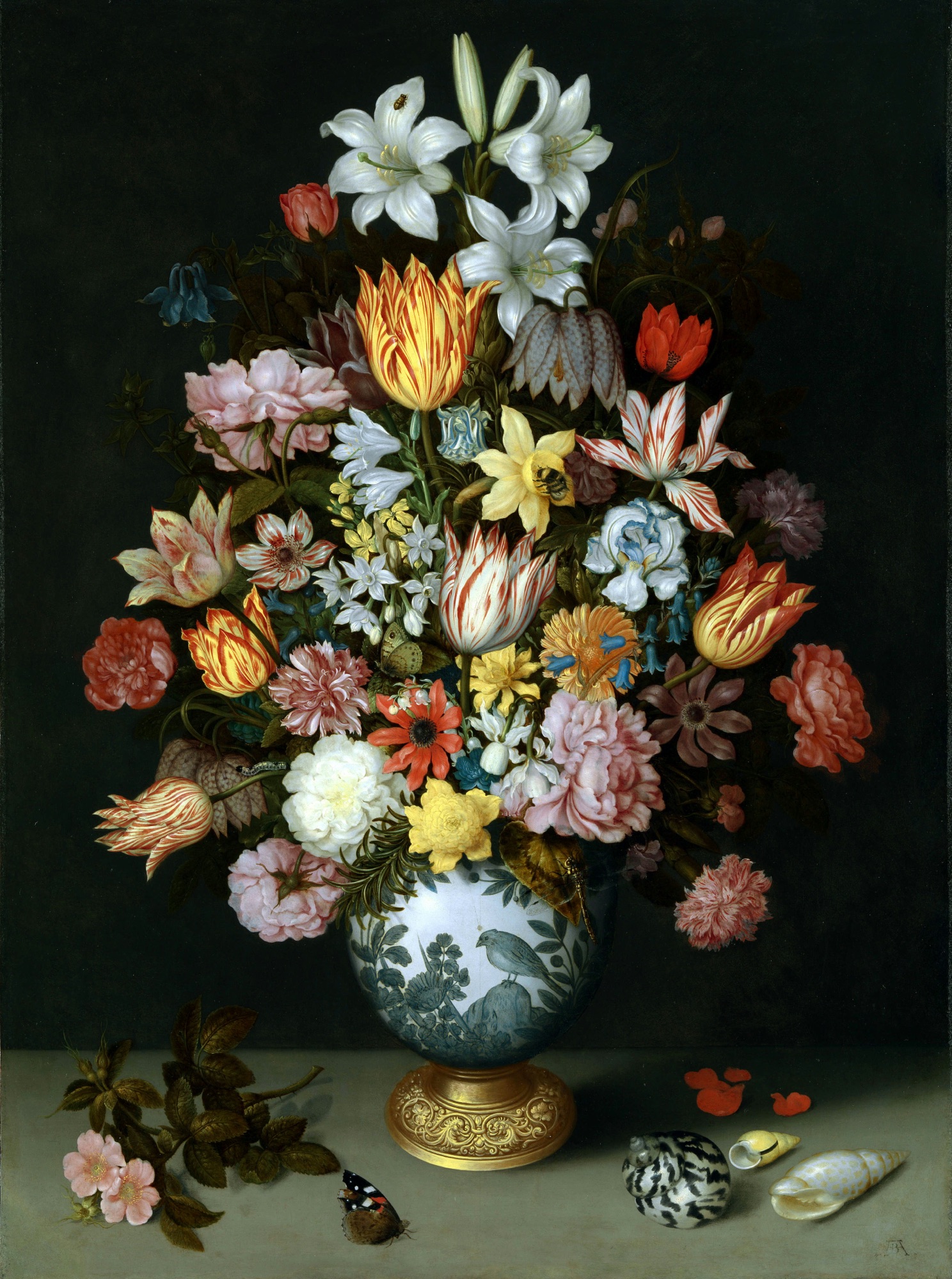 Ambrosius Bosschaert the Elder, A Still Life of Flowers, 1609–10 — flowers that never bloom together, composed anyway