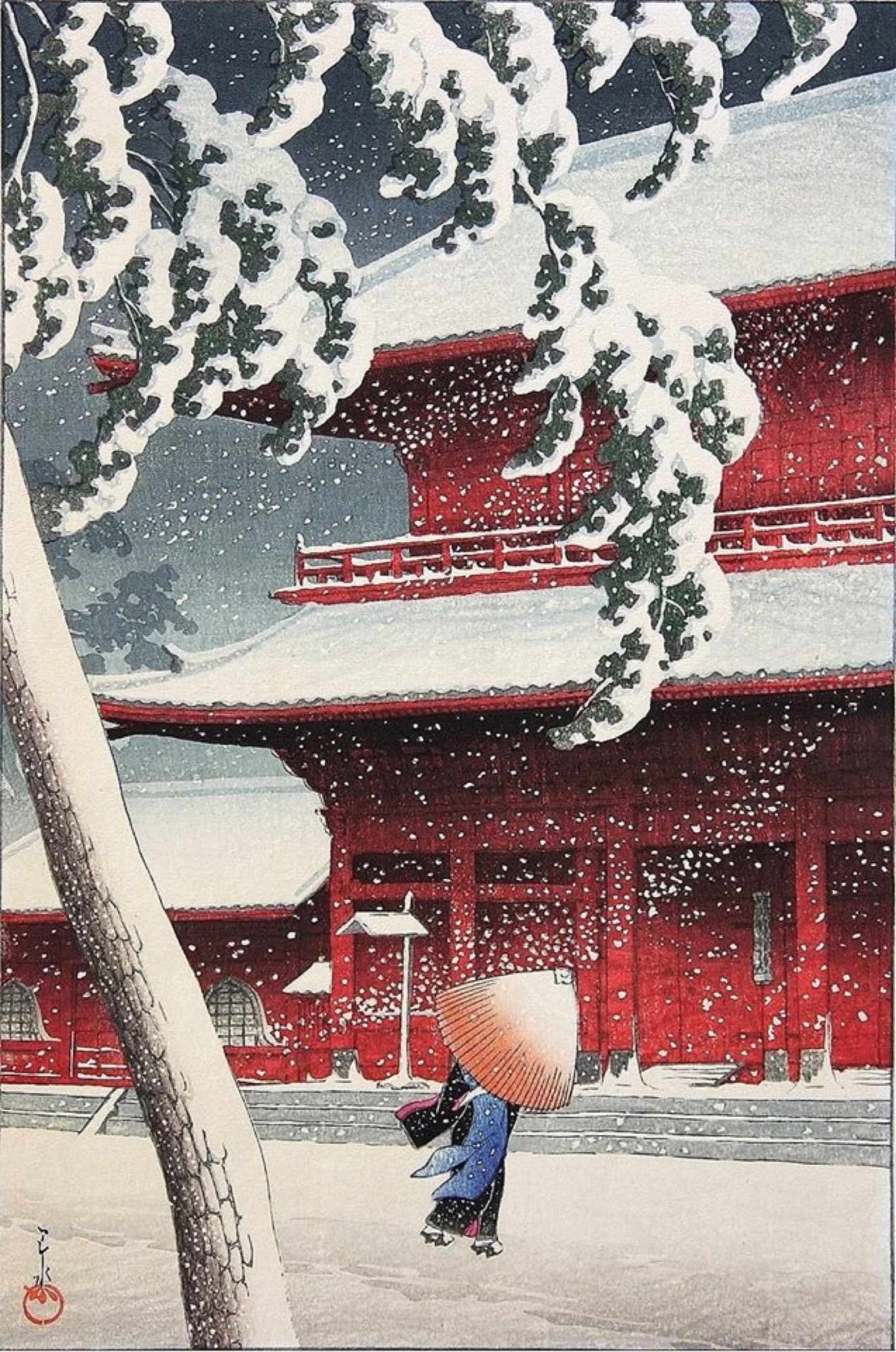 Hasui Kawase, Zôjô-ji Temple in Shiba, 1925 — a print designed to circulate
