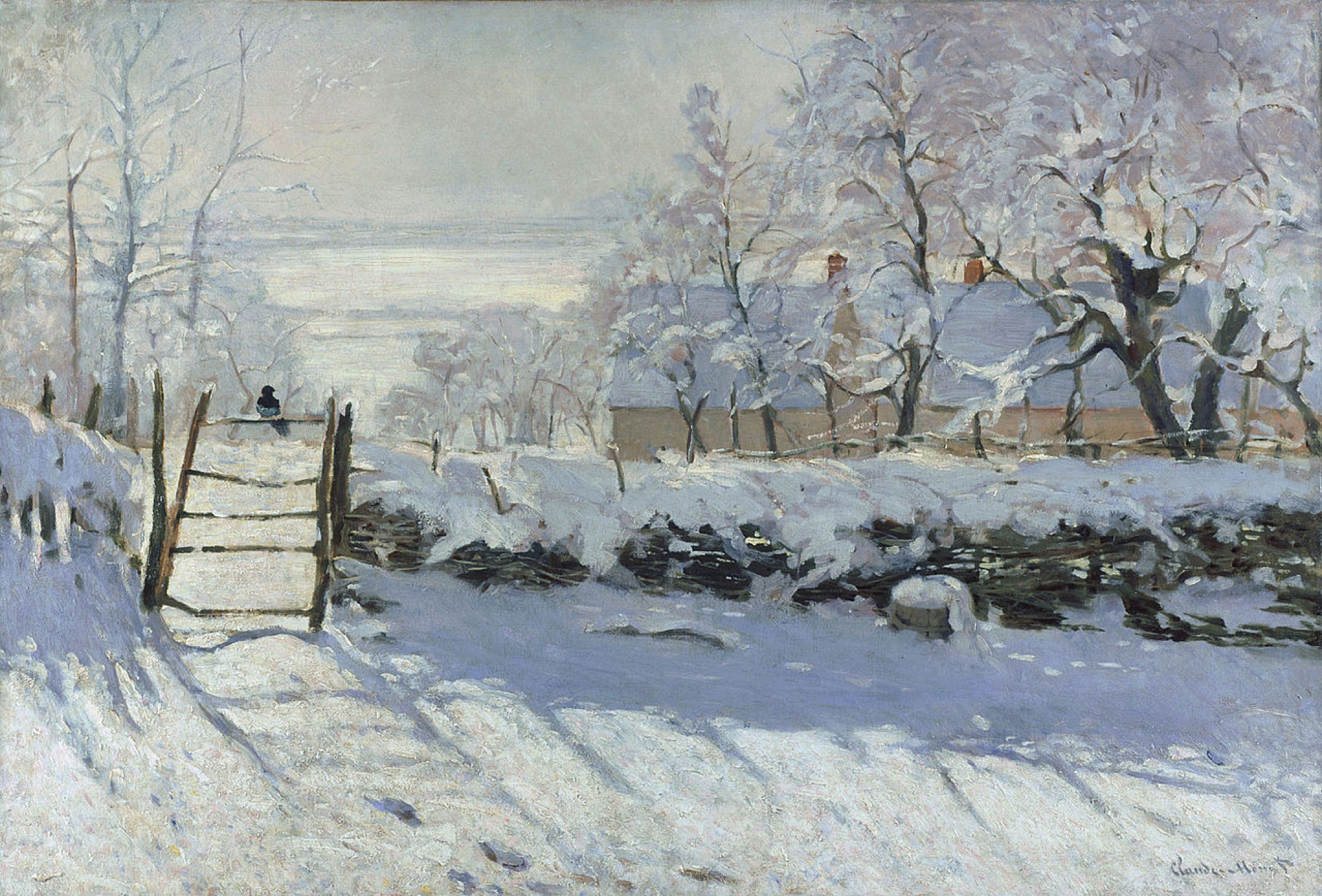 Claude Monet, The Magpie, 1869 — winter light, and the quiet after