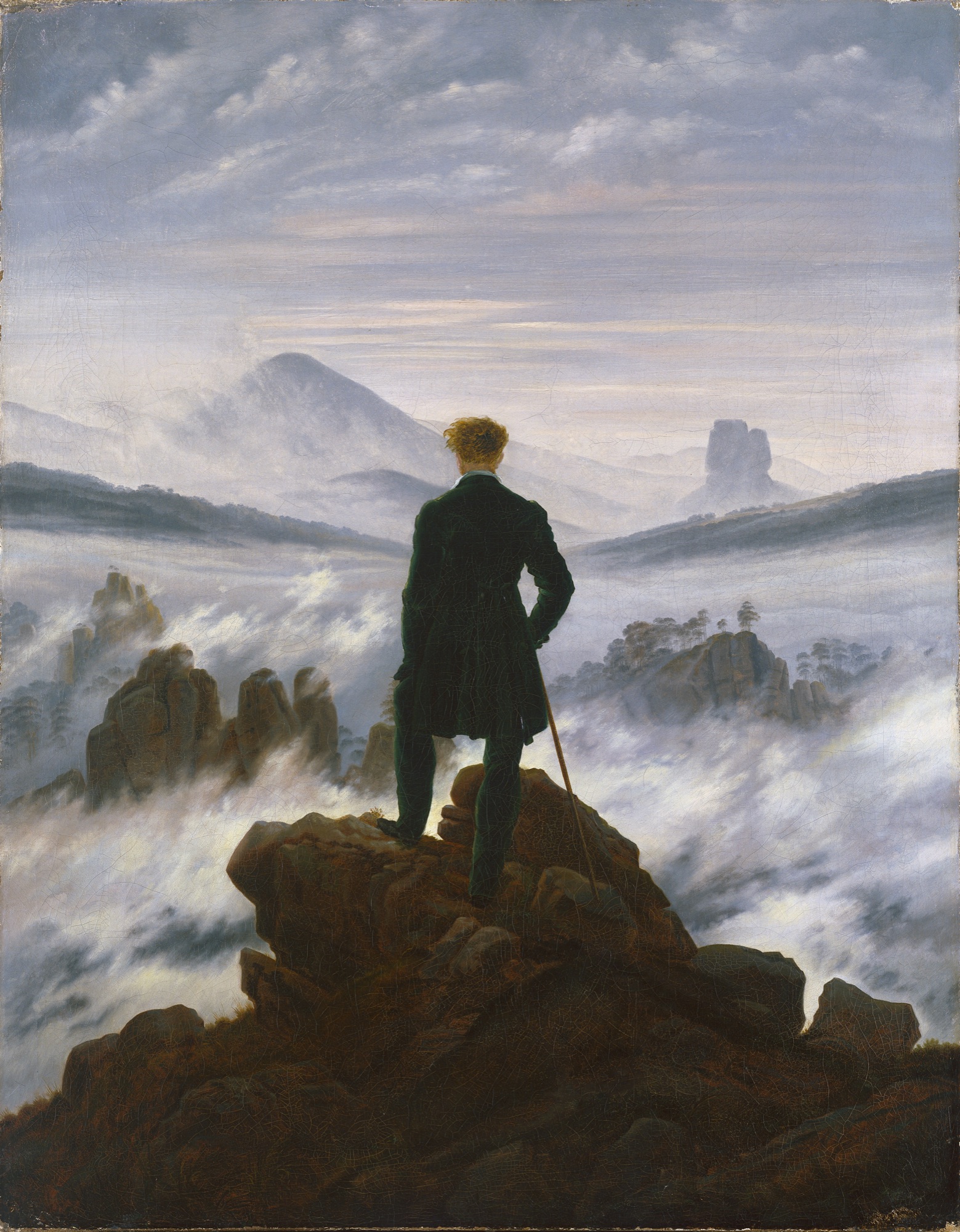 Caspar David Friedrich, Wanderer Above the Sea of Fog, 1818 — who is he? what does he see? the enigma code at work